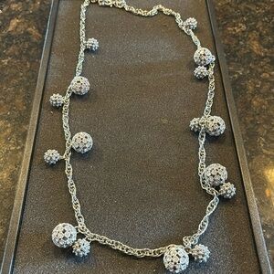 Silver Tone Statement Necklace Rhinestones Balls Bling